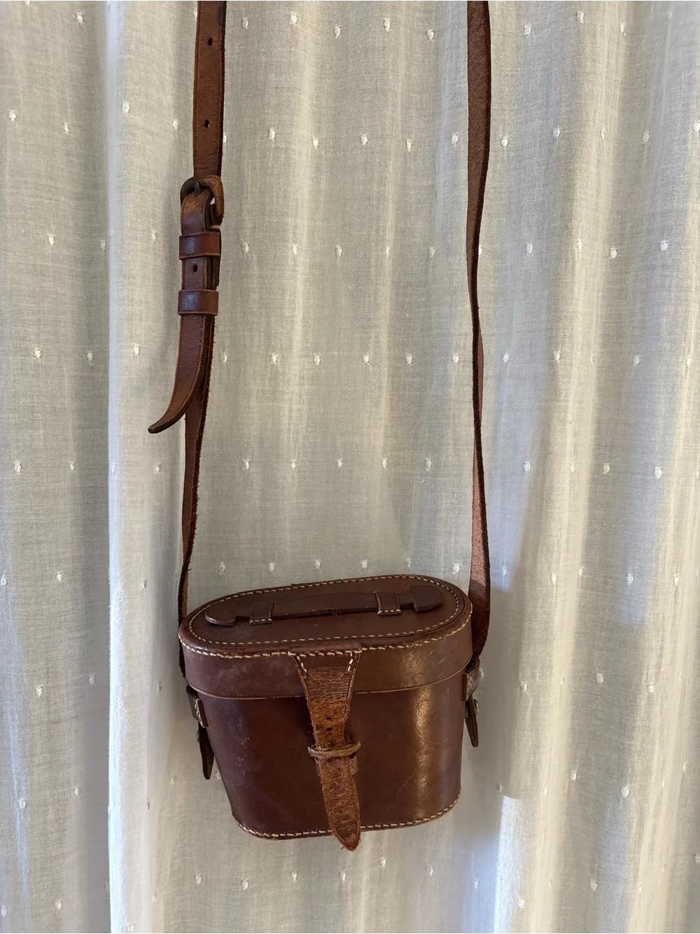 vintage brown leather case for binoculars
